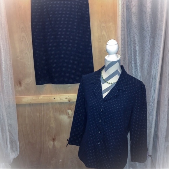 BOGO Vtg suit 2pc navy pink jacket skirt 12 - Picture 2 of 6